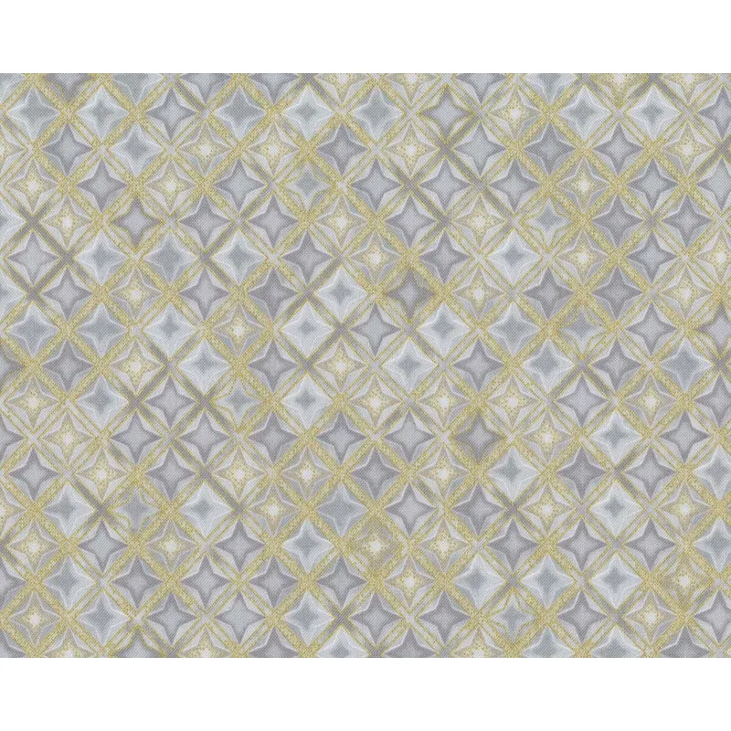 Metallic-Patchworkstoff WINTER'S GRANDEUR, Stern-Rauten, grau-gold metallic