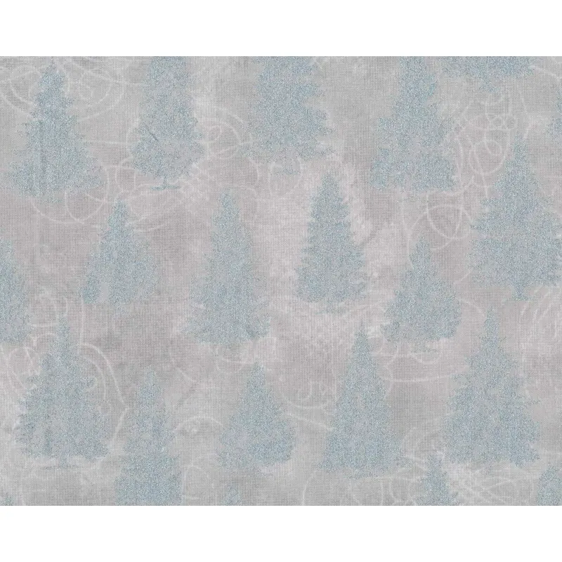 Metallic-Patchworkstoff WINTER'S GRANDEUR, Tannenbäume, hellgrau-silber, Robert Kaufman