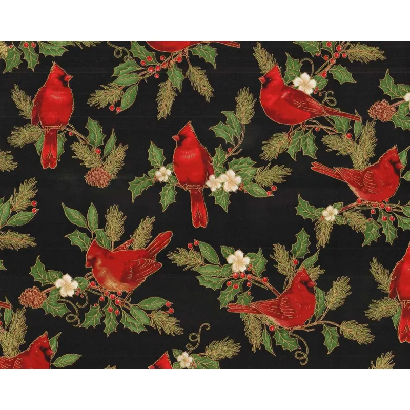 Metallic-Patchworkstoff WINTER'S GRANDEUR, Vögel, schwarz-gold, Robert Kaufman