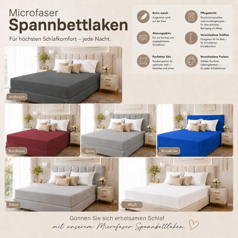 Microfaser Spannbettlaken - Spannbetttuch 90-200x200 cm – Atmungsaktiv, Knitterfrei & Pflegeleicht – OEKO-TEX Bettlaken mit Rundumgummi - Farbe