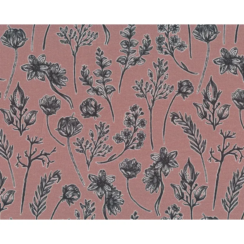 Modalsweat HERBARIUM, Kräuter & Blumen, altrosa,Lila Lotta