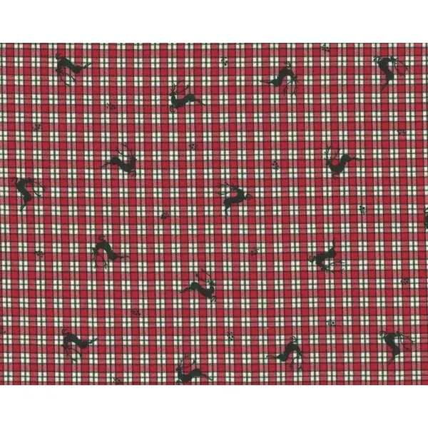 Öko-Tex Trachten-Baumwollgewebe SISSY, kleine Hirschen, kleinkariert, rot-tannengrün-wollweiß