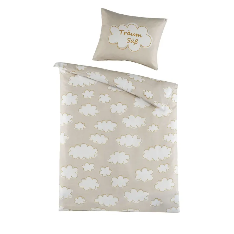 Optidream Renforcé Baby Bettwäsche 100 x 135 cm Bettbezug Kopfkissenbezug 40 x 60 cm Wölkchen natur