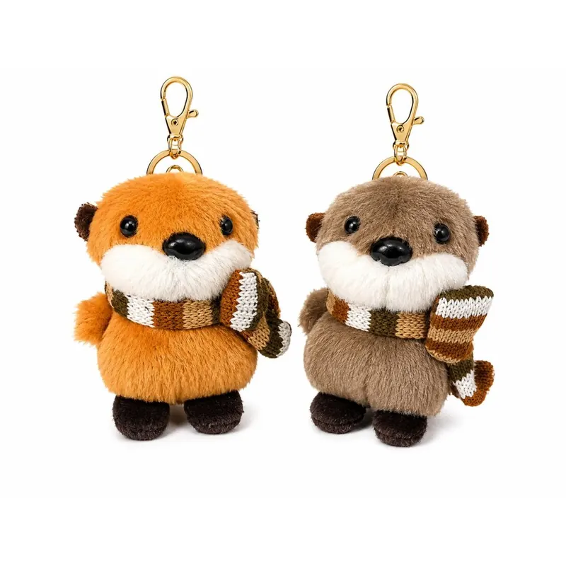 Otter Schlüsselanhänger mit Schal braun – Flauschiger Plüsch Anhänger für Schlüsselbund, Handtasche & Rucksack – Niedliches Schmuckaccessoire – Überraschungsdesign, Farbe nicht frei wählbar
