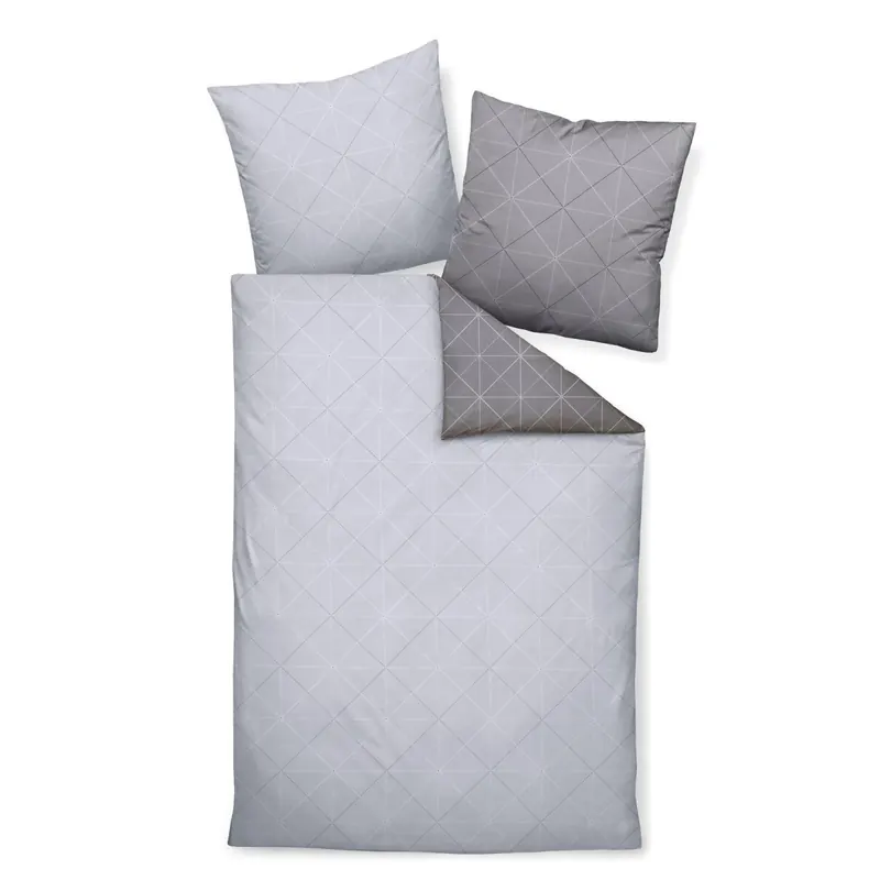 Palermo Janine Mako Satin Bettwäsche 2tlg grau silber 31101-08 | Bettwäsche-Set aus 100% Baumwolle | 2 teilige Wende-Bettwäsche 155x220 cm & Kissen 80x80 cm | Geometrisches Muster
