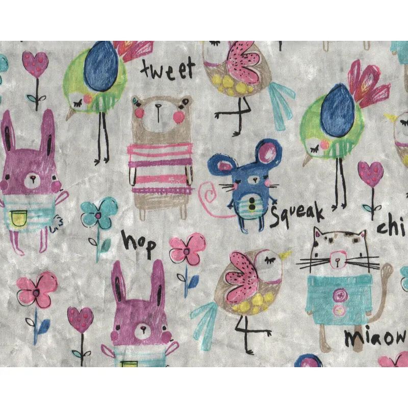 Pannesamtstoff MIAOW, Kinderzeichnungen, silber-pink