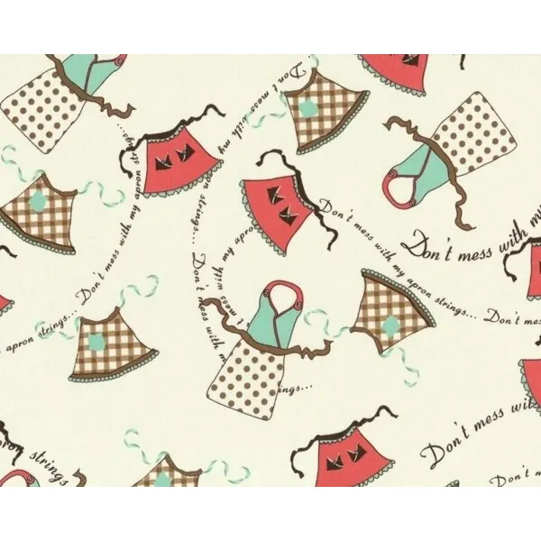 Patchworkserie DOMESTIC DIVA mit verspielten Schürzen und Schriftzug, cremé-pastellrot