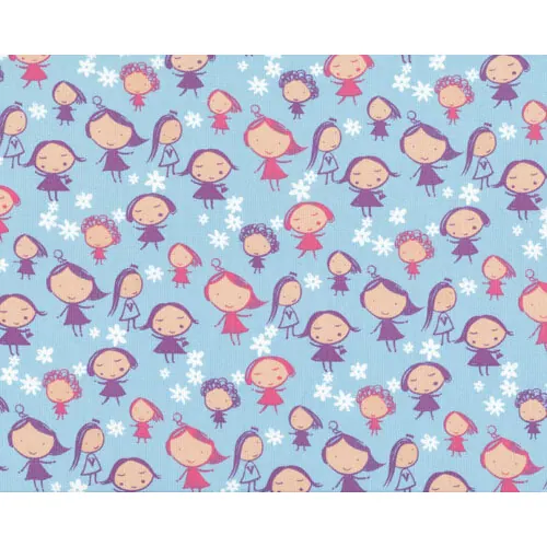 Patchworkserie "Hopscotch" mit Mädchen und Blüten, hellblau