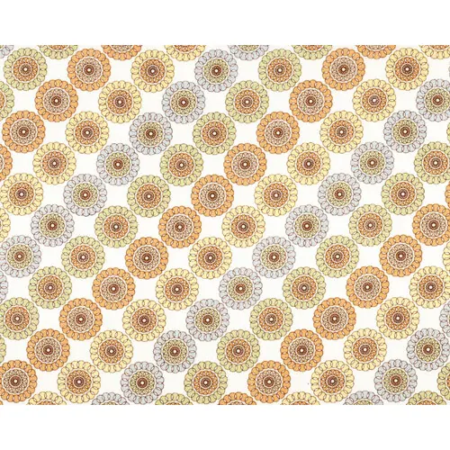 Patchworkserie "Moondance" mit Blütenkreisen in Schrägstreifen angeordnet, weiß-aprikot