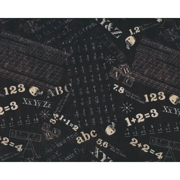 Patchworkstoff "ABC Primer" mit Buchstaben und Zahlen, schwarz-hellbeige