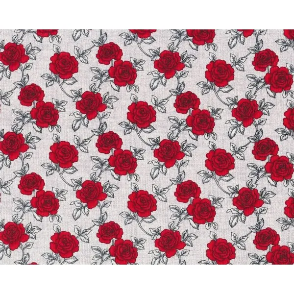 Patchworkstoff AND SEW ON, Rosen, rot-hellgrau