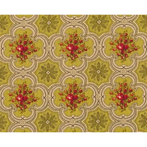 Patchworkstoff ANNA BELLA mit Rosen-Medaillons, gedecktes limette-rot