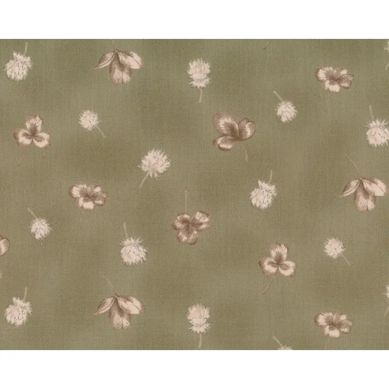 Patchworkstoff ANTIQUE, Kleeblätter, graugrün-schlammbraun