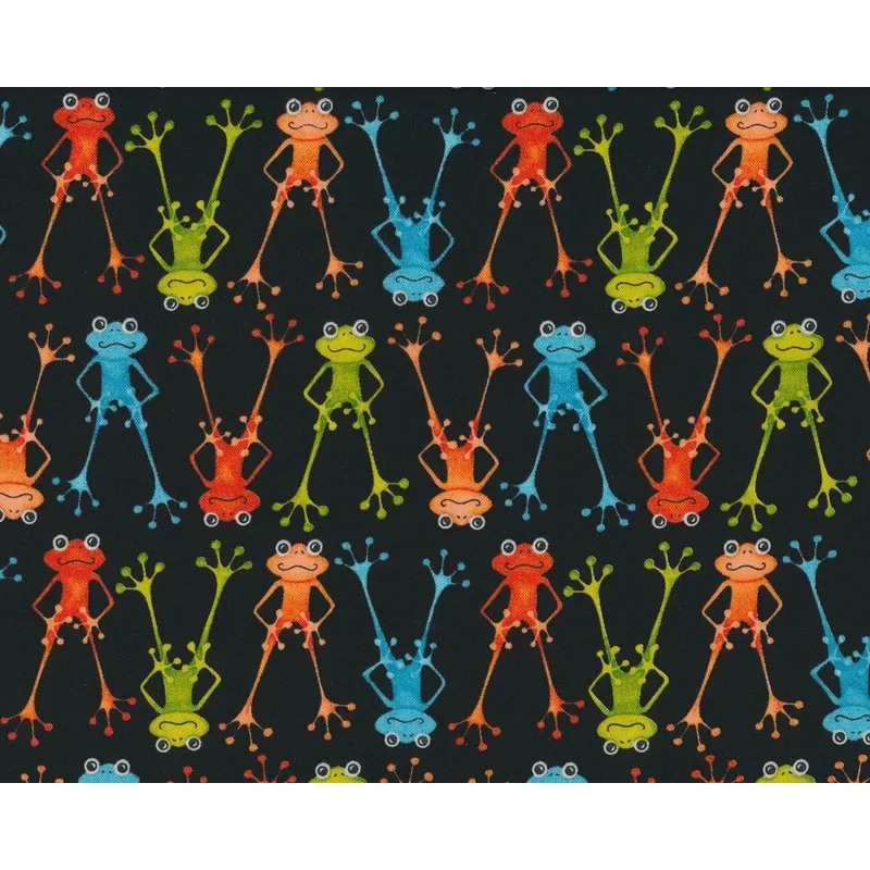 Patchworkstoff AUSSIE MATES, Frösche, schwarz-orange