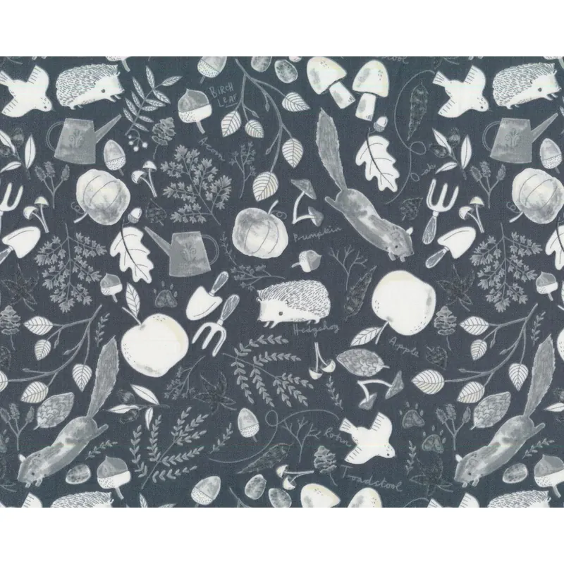 Patchworkstoff AUTUMN JOURNAL, Herbst-Waldtiere, grau, Dear Stella