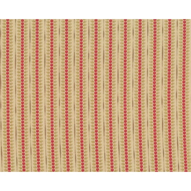 Patchworkstoff AUTUMN LILY, Längsstreifen mit Beeren, gedecktes hellrot-natur dunkel, Moda Fabrics