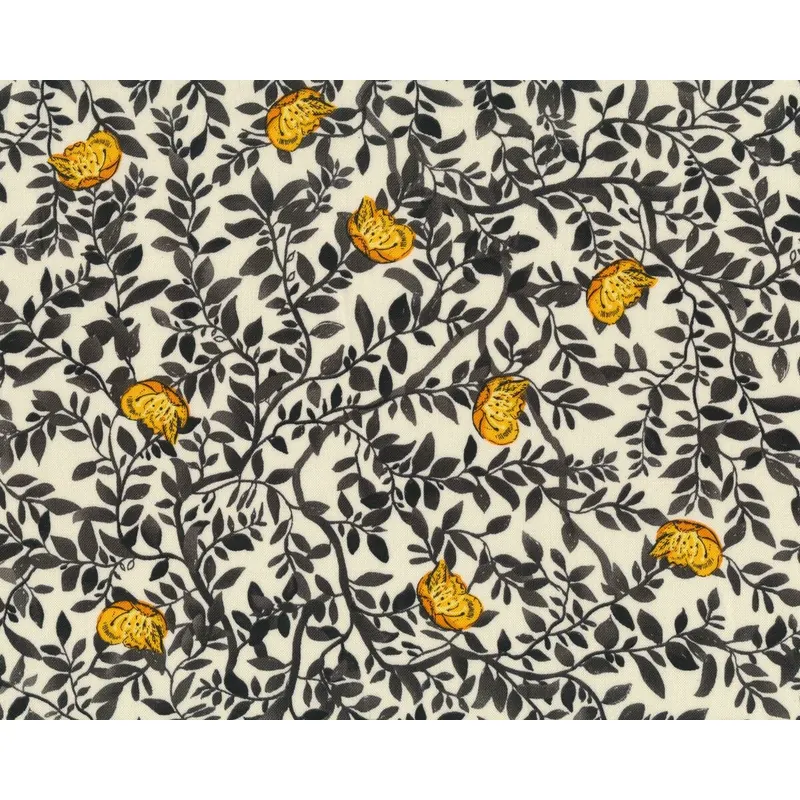 Patchworkstoff BAROQUE GARDEN, Blattranken mit Blüten, gebrochenes weiß-schwarz