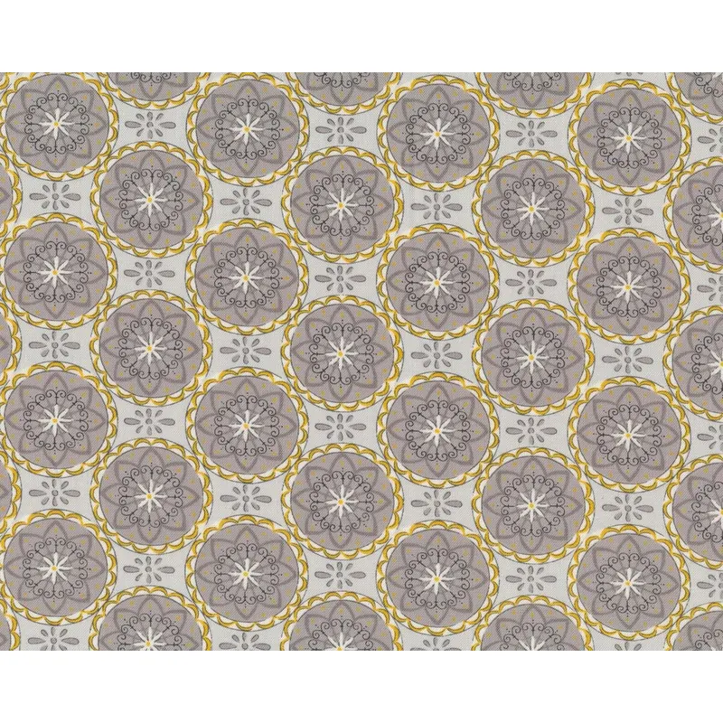 Patchworkstoff BEE CREATIVE, Blumenkreise, beigegrau-maisgelb, Moda Fabrics