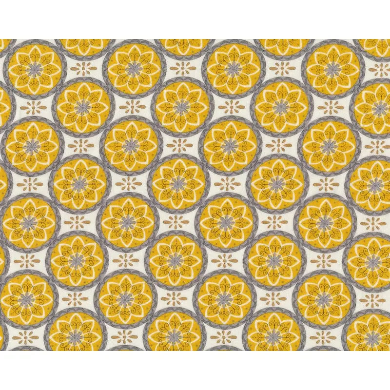 Patchworkstoff BEE CREATIVE, Blumenkreise, maisgelb-grau, Moda Fabrics