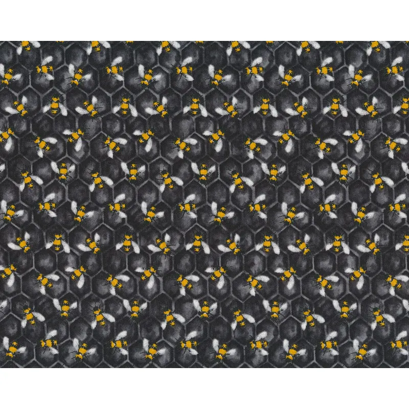 Patchworkstoff Bienenwaben mit Honigbiene, schwarz