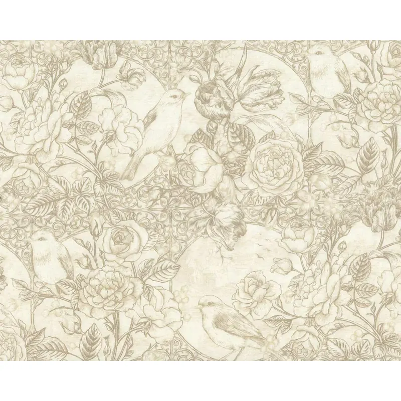 Patchworkstoff BIRD TOILE, Rosenhecke mit Vogel, natur, In The Beginning