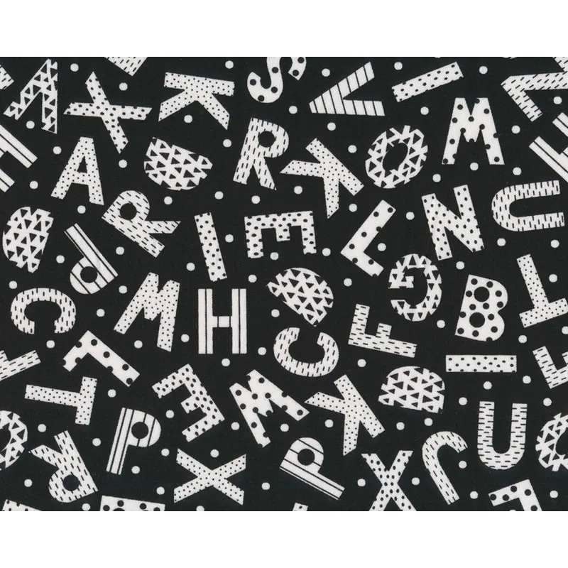 Patchworkstoff BLACK AND WHITE with a touch of bright, Buchstaben, schwarz-weiß, Studio E