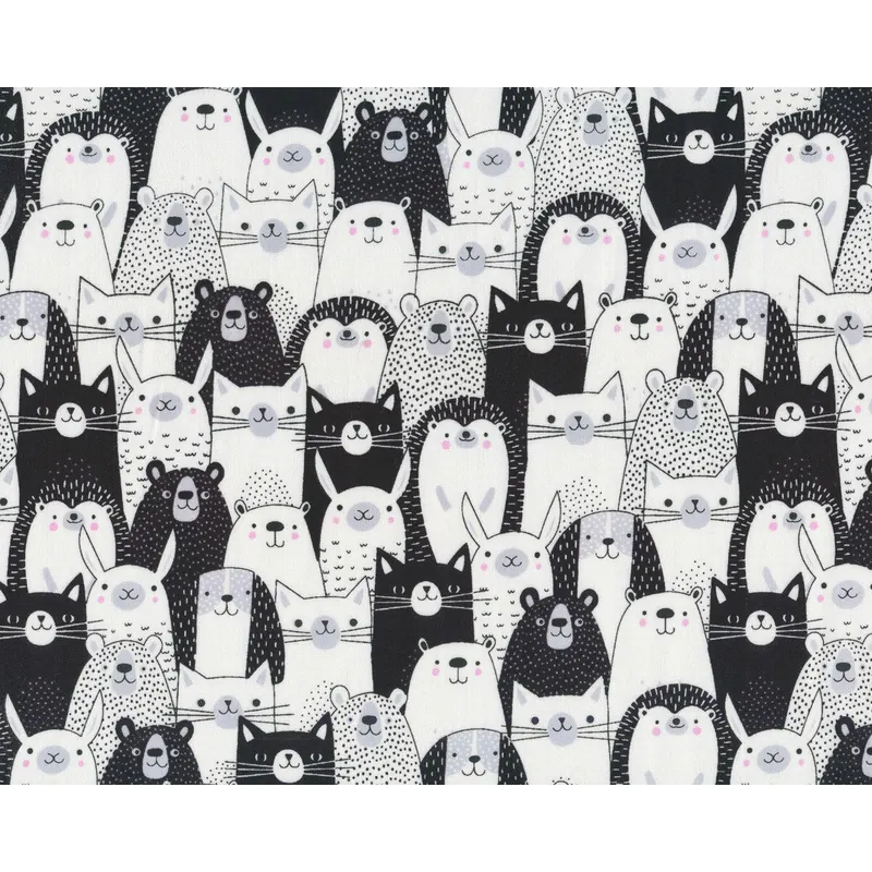 Patchworkstoff BLACK AND WHITE with a touch of bright, Tier-Köpfe, schwarz-weiß Studio E