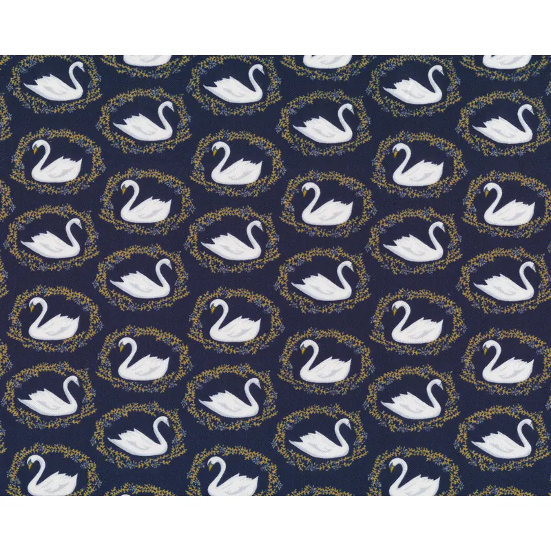 Patchworkstoff BLACK SWAN, Schwan-Medaillons, dunkelblau-weiß