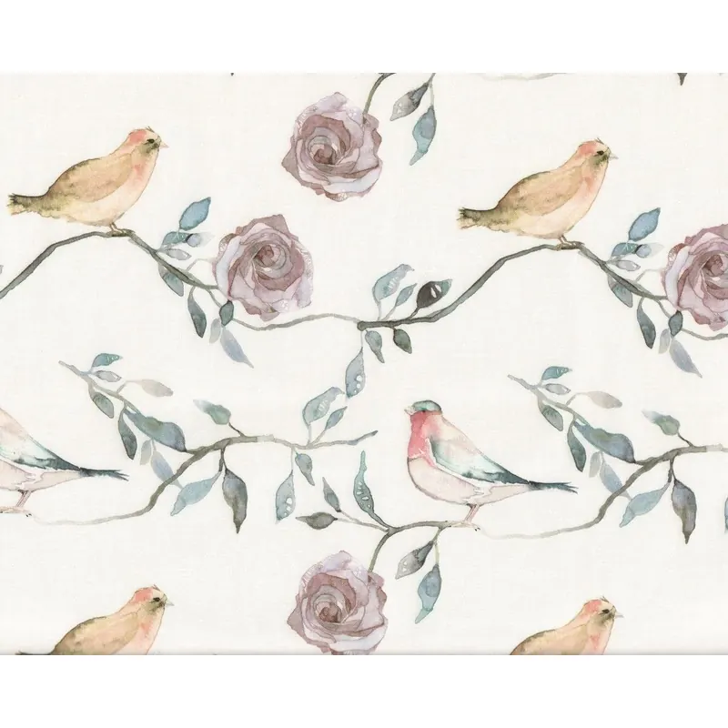 Patchworkstoff BLOOM BEAUTIFUL, Rosenzweig mit Vogel