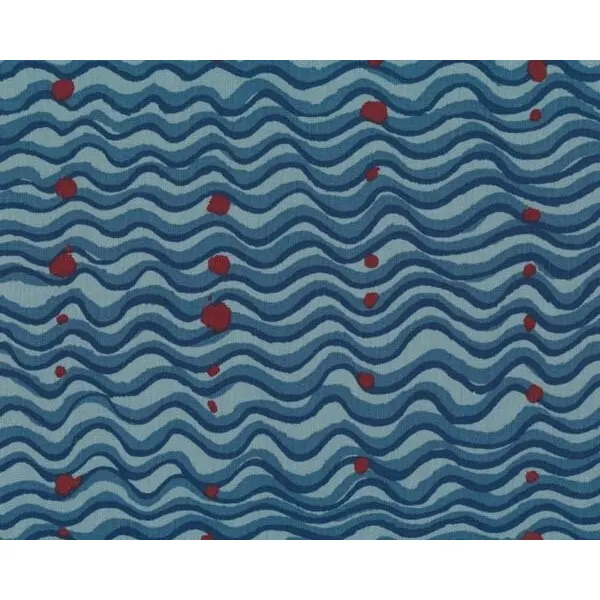 Patchworkstoff BRAZILIA WAVE mit Wellen und Tupfen, taubenblau-braun