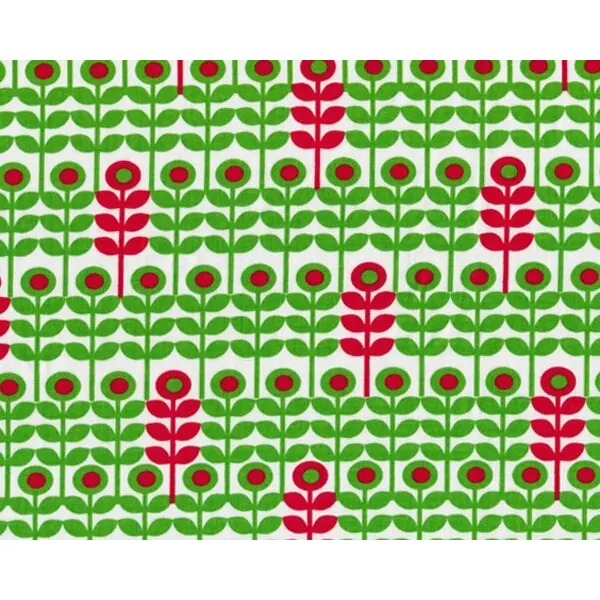 Patchworkstoff BRRR! mit stilisierten Blumenstielen, maigrün-rot-weiß