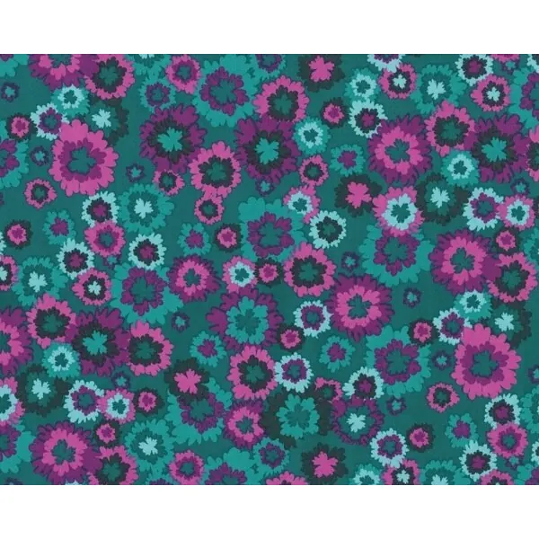 Patchworkstoff "Bryant Park" mit großen Streublüten, petrol-lila