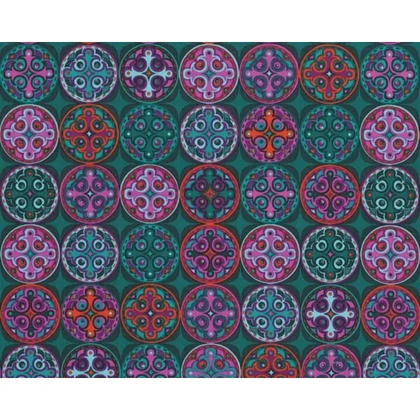 Patchworkstoff "Bryant Park" mit Kreis-Viereck-Ornamenten, petrol-pink