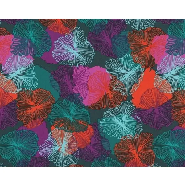 Patchworkstoff "Bryant Park" mit stilisierten Astern, petrol-lila