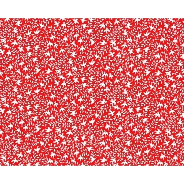 Patchworkstoff "Buttercup" mit kleinen Vögelchen, rot-weiß