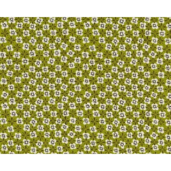 Patchworkstoff "Calico Cutey" mit Streublümchen im Rauten-Design, gedecktes limette