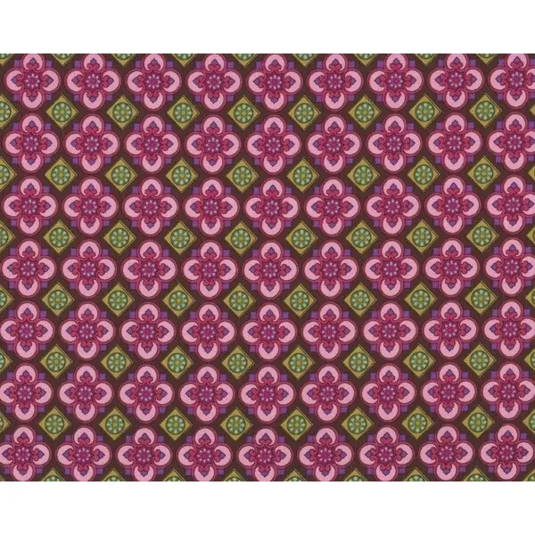 Patchworkstoff "Charlotte" mit Vierblatt-Ornamentblüten, fuchsia-hellgrün-braun
