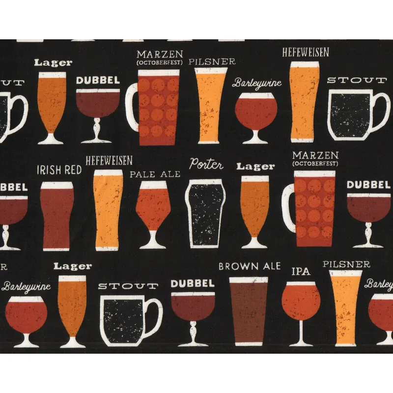 Patchworkstoff CHEERS, Biersorten, schwarz-braun, Robert Kaufman