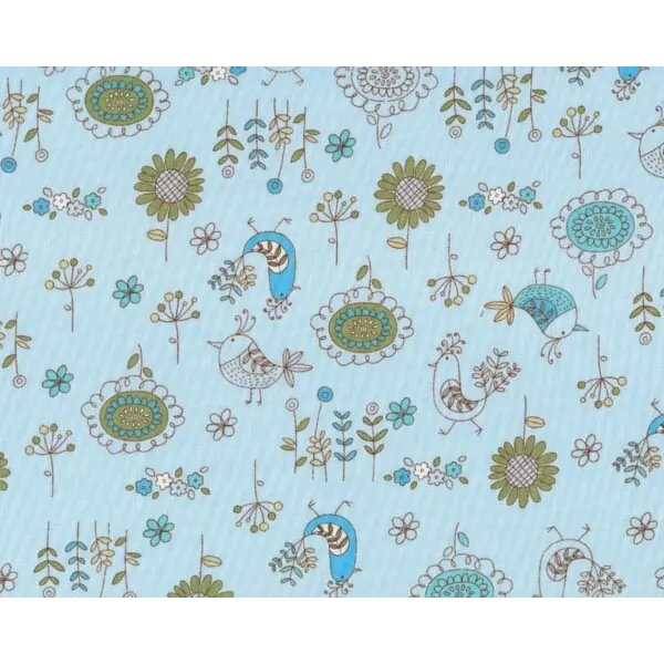 Patchworkstoff "Chick a dee" mit Comic-Vögeln, hellblau