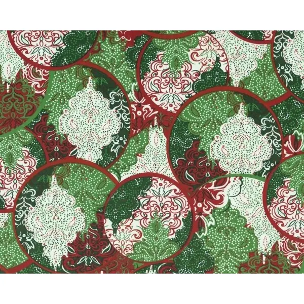Patchworkstoff "Christmas Baroque Circles" mit großen Ornamentkreisen, rotbraun-grün