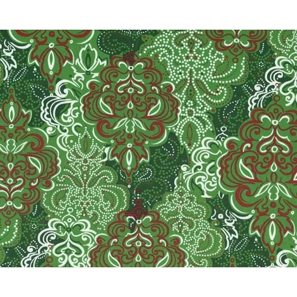 Patchworkstoff "Christmas Baroque Print" mit großen Ornamenten, grün-tannengrün