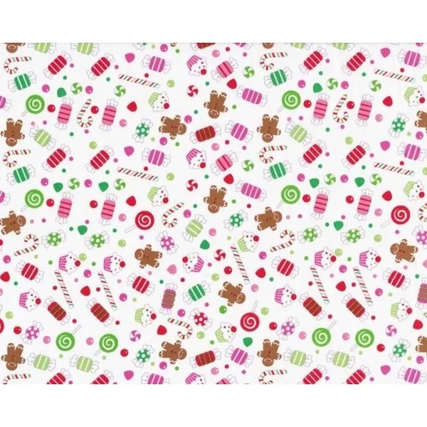 Patchworkstoff "Christmas Candy" mit kleinen süßen Weihnachtsnaschereien, weiß-rot-braun