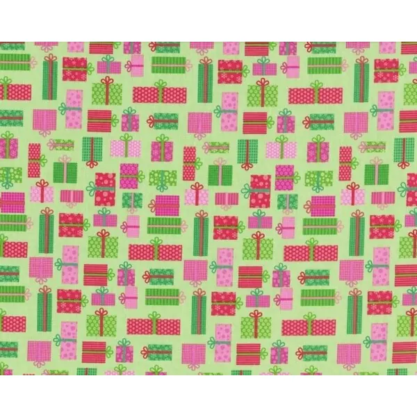Patchworkstoff "Christmas Candy" mit vielen kleinen Geschenken, hellgrün-grün-rot
