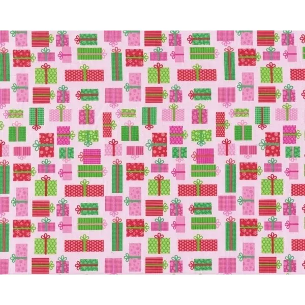 Patchworkstoff "Christmas Candy" mit vielen kleinen Geschenken, rosa-grün-rot