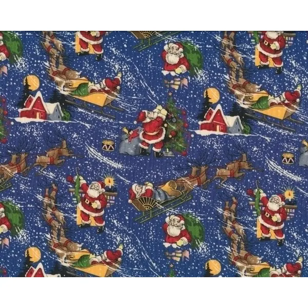 Patchworkstoff CHRISTMAS EVE, Weihnachtsmänner, gedecktes blau