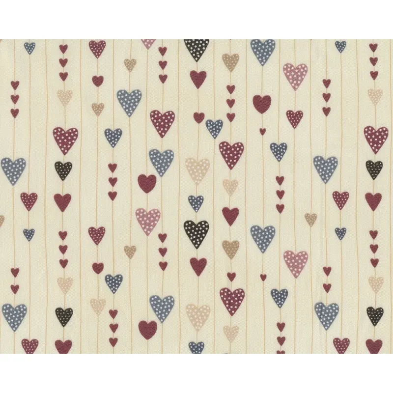 Patchworkstoff CHRISTMAS FOR FRIENDS, Streifen mit Herz, helles beige-gedecktes weinrot