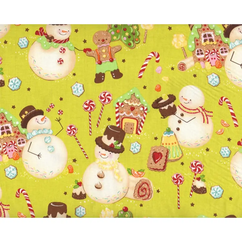 Patchworkstoff CHRISTMAS TIME, Lebkuchen und Schneemänner, limette-braun, Alexander Henry