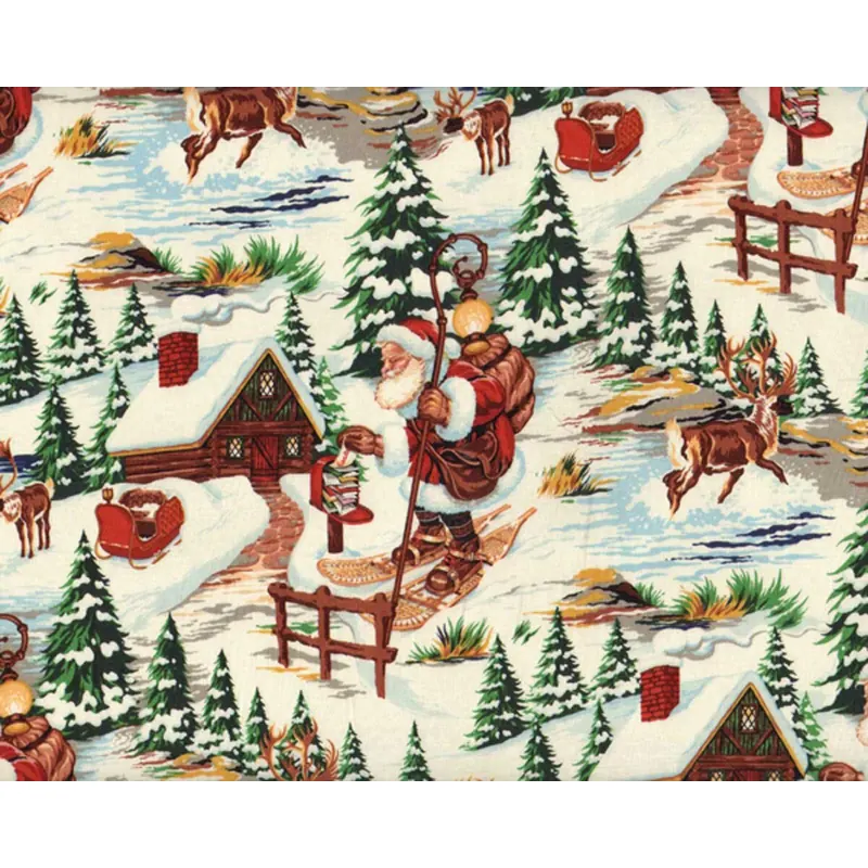 Patchworkstoff CHRISTMAS TIME, Weihnachtsmann auf Ski, braun-grün, Alexander Henry