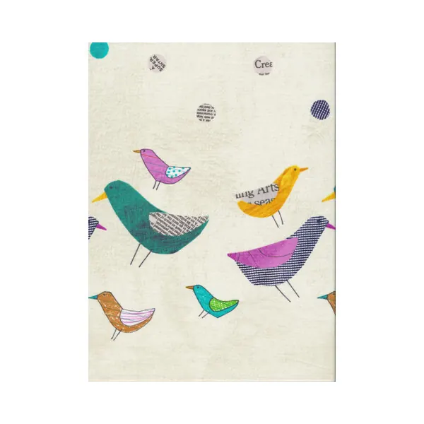 Patchworkstoff COLLAGE mit Punkten und Vögeln als einseitige Randbordüre, creme meliert