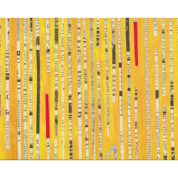 Patchworkstoff COLLAGE mit schmalen Zeitungsstreifen, senfgelb meliert